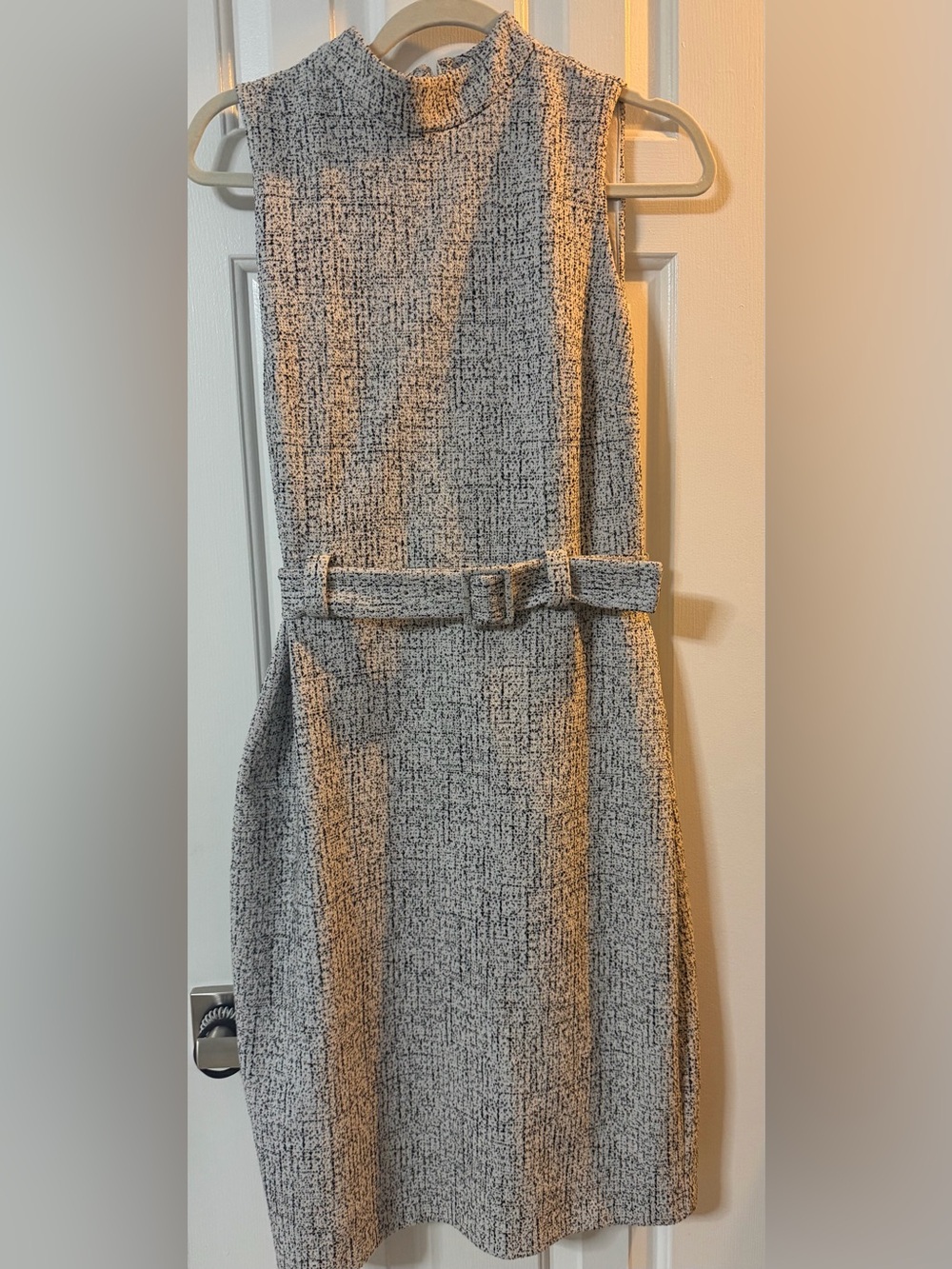 Express Sleeveless Tweed Midi Dress with Self Belt in Gray